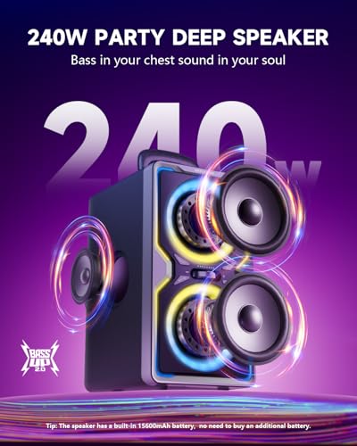 Image of Hotlemon Large Bluetooth Speaker: 240W Peak Powerful Loud Sound with Deep Bass, 15H Playtime, Fast Charge, TWS, Portable Wireless Speakers for Outdoor, Party, Beach, Backyard, Home, Outside (Silver)