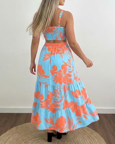 Image of CHICME Summer Dresses for Women 2026 Sleeveless Casual Boho Maxi Dress Square Neck Cut Out Floral A Line Dress
