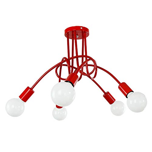 PETITES ECREVISSES Luminaire Plafonnier LED Industriel E27 Lustre Suspension Design Moderne avec 5 Têtes éclairage Décor pour Salon Cuisine Couloir Chambre (Rouge)