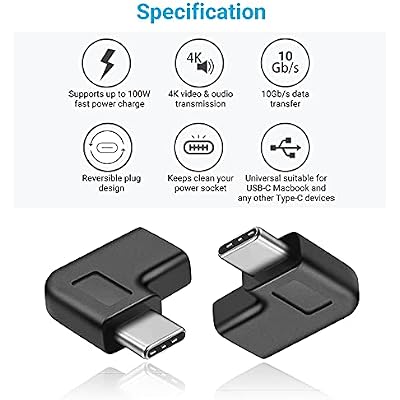 USB C Right Angle Adapter,90 Degree USB C to USB Type-C Male to Female Adapter Convertor Extension, for Laptop & Tablet & Mobile Phone (2 Pack).