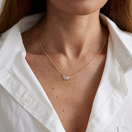 Tasiso Diamond Necklaces For Women Dainty Flower Necklace 14K Gold Plated Flower Necklace Simple Diamond Choker Necklaces For Women Trendy Everyday Jewelry Gifts For Girls #TOP3