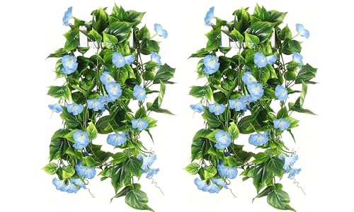 GTIDEA 4Pcs Artificial Hanging Morning Glory Flower Garland 30 Feet, Blue