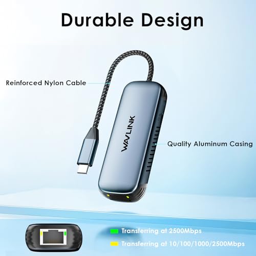 WAVLINK USB-C auf 2.5GbE Ethernet Adapter mit 95W PD - Kompakter RJ45 Netzwerkadapter für iPhone 15/iPad/Laptop - 2.5Gbit/s Aluminium-Design - Windows/Mac/iOS/Linux/Chrome OS