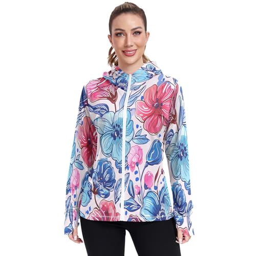 Kigai Flower Women's UPF 50+ Sun Protection Hoodie Jacket with Pocket Zip Long Sleeve Sun Shirt for Gardening Hiking Outdoor