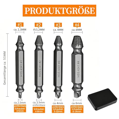5 Stück linksausdreher mit bohrer – HSS 4341 Doppelendige Ausdreher für beschädigte Schrauben, schraubenausdreher und abzieher-set, Geeignet für kaputte Schrauben und abgerissene Schrauben