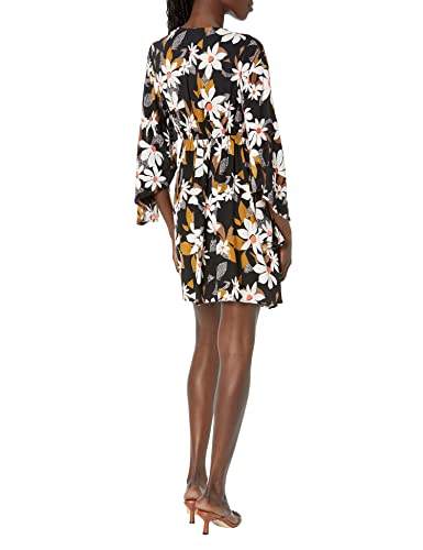 Angie Women's Deep V Neck Tie Front Long Sleeve Dress, Black, Large #TOP1