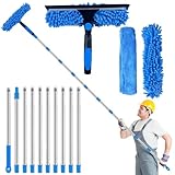 Equipo de limpieza de escobilla de ventana de 4,5 m, kit de escobilla telescópica de mango largo para vidrio, poste de limpieza de ventanas extensible con escobilla de silicona y almohadilla de
