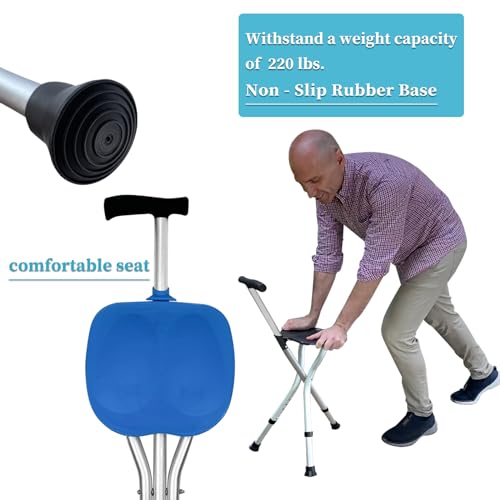 Image of Portable Adjustable Folding Walking Cane with Seat Allows Durability While Walking and Convenience for Sitting, Alloy Crutch Chair, Anti-Slip Lightweight Walking Stick for Seniors