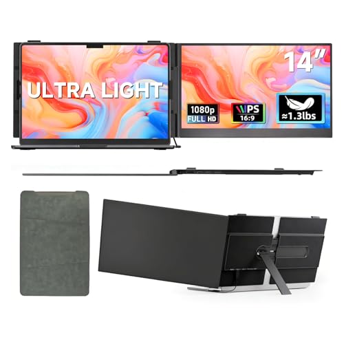 Image of Ultra-Thin Laptop Screen Extender 14 inch - Dual Portable Monitor Lightweight 1080P IPS Second Extra Screen for Remote Work /Business /Travel /Home Office, Compatible with Windows /Mac /Chrome