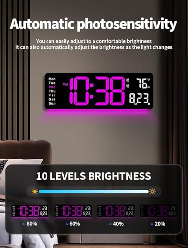 Image of 15-Inch Digital Wall Clock with Large LED Display - Remote Control, Auto-Dimming, Night Light, Date, Day, Temperature, DST Function - Ideal for Living Room, Bedroom (16 Inch Rose Red)