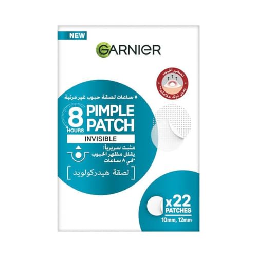 Garnier SkinActive Invisible Pimple Patch for Zits Cover Fast Clear 8 Hours Spot Stickers for face (22 Patches) Undetectable Under Makeup with Hydrocolloid in 2 Sizes Made in Korea