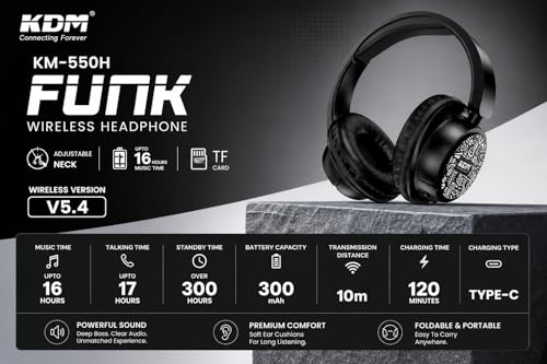 Image of KM 550H Funk Wireless Neckband Headphones, Bluetooth 5.4, 16H Playtime, TF Card Support, Voice Assistant, Adjustable Neckband, Type-C Charging,Black