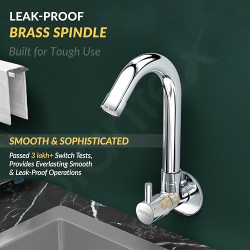 Image of Plantex Sink Tap for Kitchen Basin with Brass Spindle /Wall Mount Kitchen Sink Tap with Wall Flange and Water Saving -(MKS-1277-Chrome)