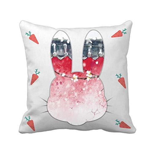 Cadeau Coussin Lapin Aquarelle Chinois : Idée Déco Originale Carrée - 2