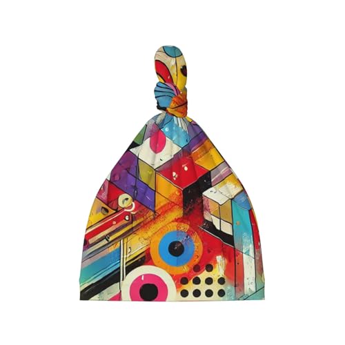 Newborn Baby Hat, Colorful Pop Art Painting Print Soft Top Knot Beanie Cap, Cute Baby Headwear for 0-6 Months