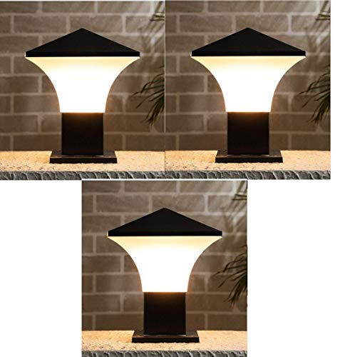 Image of Areezo Waterproof Outdoor Gate Light for Main Gate Pillar - Modern LED /Holder Based Lamp for Home, Garden & Balcony (Pack of 3, Phantom Black)