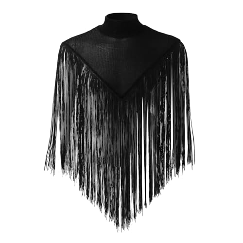 Men's Long Tassel Shrug Shoulder Pads Tank Top Clubwear Disco Rave Outfits Patchwork Sequins Fringe Outwears 5