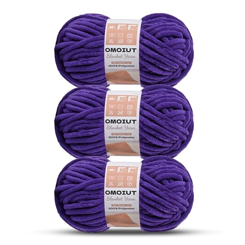 Image of 3 Pack of Lavender Chunky Chenille Yarn for Crocheting, Soft Baby Blanket Yarn, Chunky Knit Blanket Crochet Yarn, #7 Super Bulky, 10.6oz /164 yds Fluffy Velvet Amigurumi Yarn