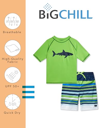Big Chill Boys Rash Guard Set - 2 Piece UPF 50+ Quick Dry Short Sleeve Swim Shirt and Swim Trunks for Boys (Sizes: 4-14)2