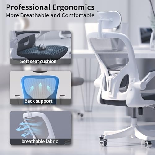 Image of Monhey Ergonomic Office Chair, 90-125 Tilt Back Home Desk Chair with 360 Swivel & Mute Wheels, High Back Mesh Computer Chair for Adults with Lumbar Support, 330 LBS Capacity(02White+Grey)