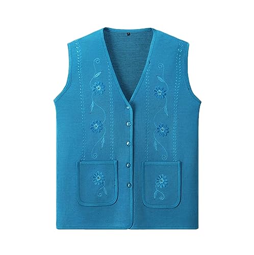 Mnjyihy Women's V Neck Cardigan Sweater Vest Women's Spring And Autumn Thin Sleeveless Knitted Sweater Blue 3XL