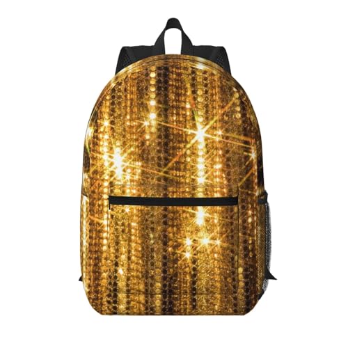 Sac à dos voyage paillettes dorées 43cm noir multi-poches chic