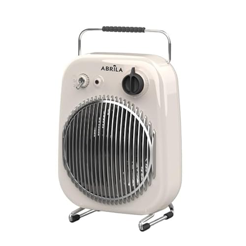 ABRILA Martinique Elektrische ventilatorkachel, 2000 W, wit/zwart, met verstelbare thermostaat en handgreep, 2 standen en functies, kantelbeveiliging, 35,4 x 21,8 x 15,5 cm