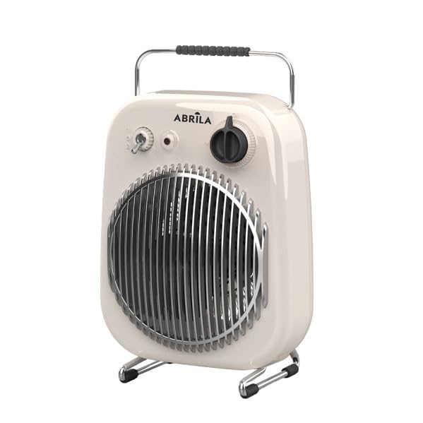 ABRILA - Elektryczny termowentylator Martyniczny 2000W Biały/Czarny z Regulowanym Termostatem i Uchwytem | 2 Moce i Funkcje | Ochrona przed przewróceniem | 35,4 x 21,8 x 15,5 cm