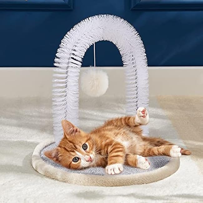 Cat Arch Self Groomer with Cat Toy Ball Cat Arch Scratcher Cat Hair Brush Cat Brush Arch Grooming Supplies Kitten Hair Massaging Brush with Dangling Ball-zuvQ9TJe