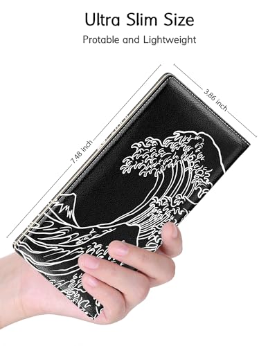 Image of Nipichsha Womens Wallet, RFID Slim Wallets for Women, Thin Ladies Credit Card Holder Purse, Cute Leather Bifold Clutch Billfold with 11 Card Slots & ID Window, Night Ocean