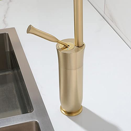 Lovedima High Arc Single Handle 1-Hole Bathroom Vessel Sink Faucet Solid Brass Lavatory Vanity Sink Faucet (Brushed Gold) #TOP5