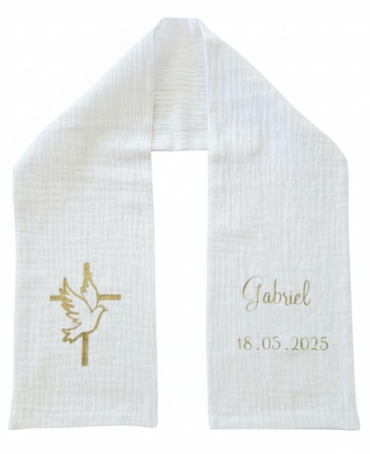 Etole écharpe de baptème Linge Blanc Gaze de Coton en Flocage