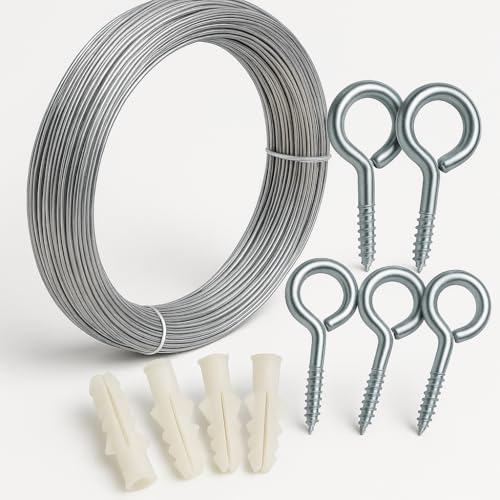 Image of Stainless Steel Wire for Cloth Drying (100% Rust Proof) or Multipurpose Use, 35.5 Metre Length, 2.0mm Thickness (FREE 4 Hooks and 4 Plastic Sleeves)