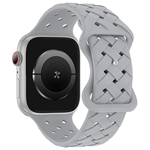 Image of Silicone Braided Weave Bands Compatible with Apple Watch 38mm 40mm 41mm 42mm 44mm 46mm 45mm 49mm, Replacement Sport Breathable Strap for iWatch Series 11 /10 /9 /8 /7 /6 /5 /4 /3 /2 /1 Ultra SE Women Men, Gray