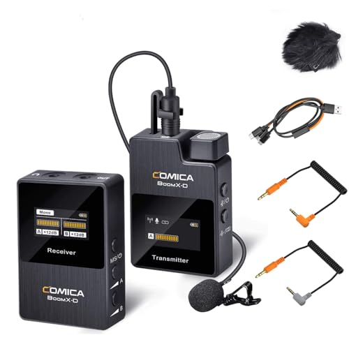 comica Wireless Lavalier Microphone, BoomX-D1 2.4G Compact Wireless Lapel Microphone System with 1 Transmitter and 1 Receiver,Lav Mic for Smartphone Camera Podcast Interview YouTube Facebook Live