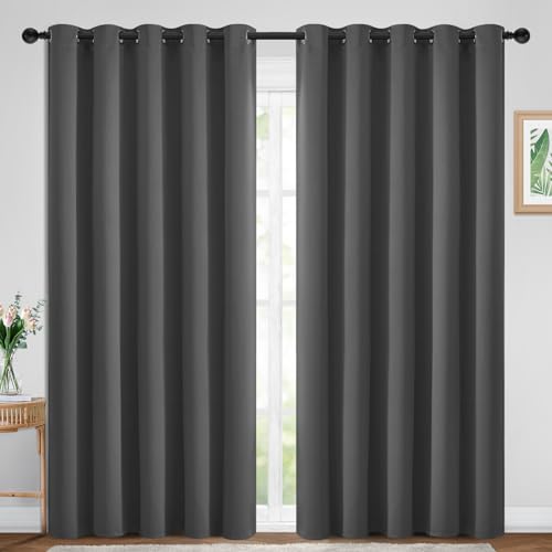 Yakamok Blackout Curtains Room Darkening Thermal Insulated Window Panels,Solid Grommet Top Drapes for Bedroom/Living Room(70Wx84L, Charcoal Grey, 2 Panels)
