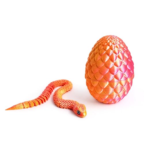 Fyunlle 3D-gedrucktes öffnendes Drachenei & Schlangei mit 30cm gelenkig Flexibler Schlange - Einzigartiges Fidget-Objekt, D&D LARP Cosplay Requisite, Deko, Geburtstags- & Fantasygeschenk (Roségold)
