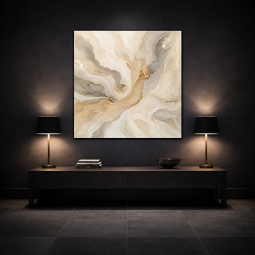 Tableau fluid art or beige canvas imprimé abstrait carré 25x25 cm