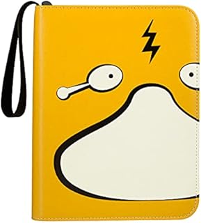 Geecow 4-Pocket Binder Compatible with Pokemon Cards, Portable Storage Case with Removable Sheets Holds Up to 400 Cards-Toys Gifts for 3-8 Year Old Boys Girls (Yellow Psyduck)