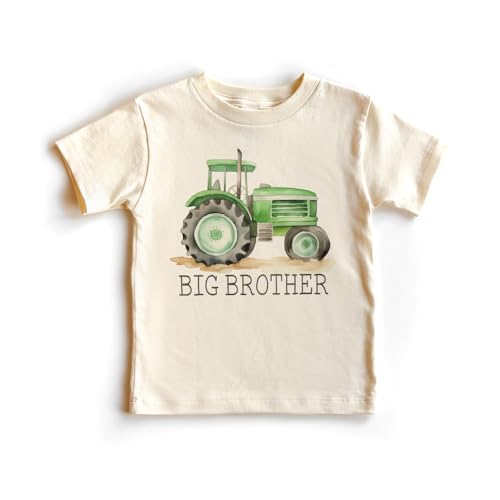Big Brother Green Farm Tractor Shirt For Boys Big Bro Sibling Reveal Cute Farmer Outfit Natural Toddler & Youth Tee