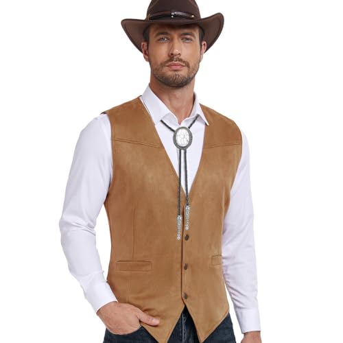 Image of AZORA Western Cowboy Bolo Tie Men Leather Necktie Leather Cord Turquoise Stone Bolo Ties for Men Women