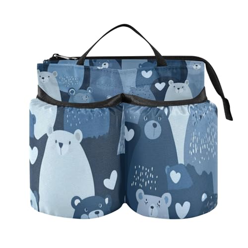 ElliTarr Luggage Cup Holder for Suitcases Free Hands Travel Cup Holder Portable Suitcase Cup Drink Holder Luggage Cup Caddy Bag Carrier Blue Bears and Hearts
