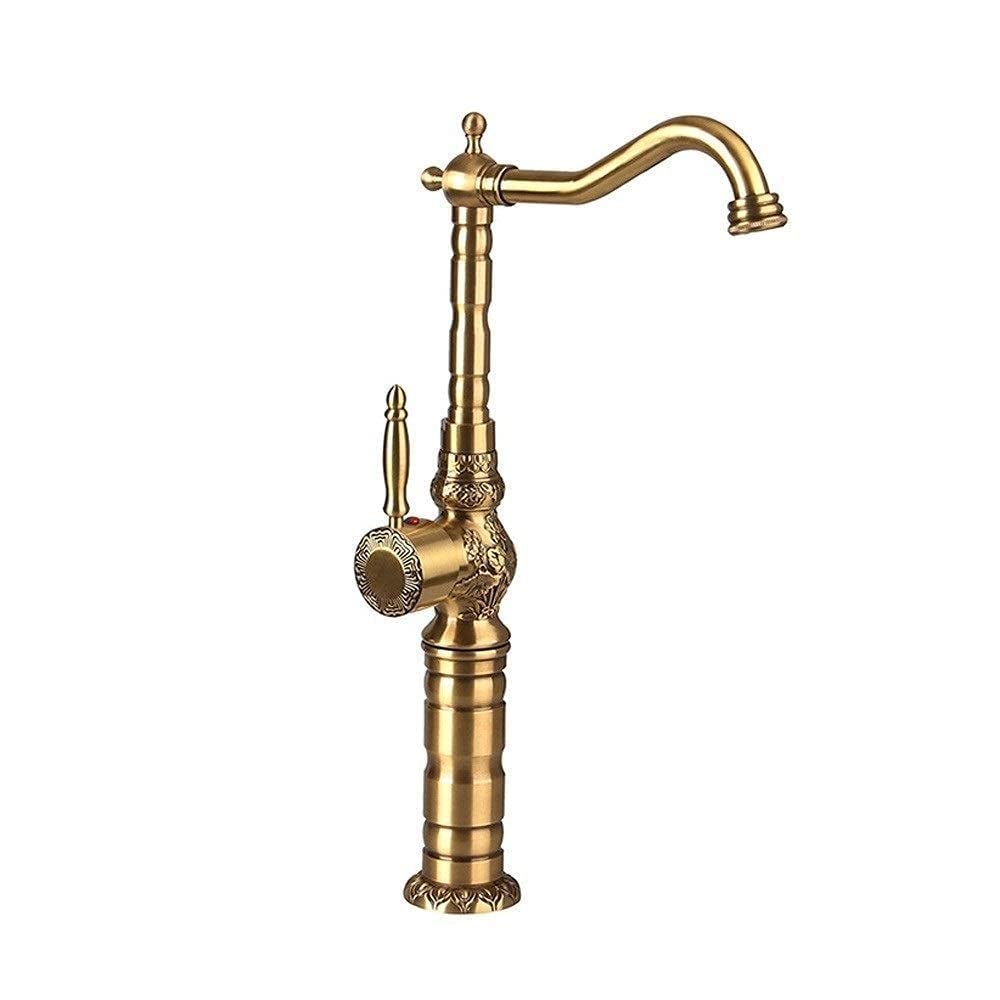 Robinet de lavabo eau froide et chaude rotatif à section haute en bronze