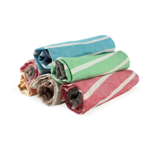 Image of Premium 6 Pcs Hand Towels | 250 GSM Cotton | Face Towel | Kitchen Towel | Floor Towel | Soft Towels | Size 16W x 25L Inches | Striped & Solid Pattern. (Pack of 6), Assorted