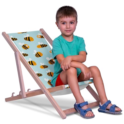 DreamRoots Kinder Liegestuhl Outdoor, Klappbarer Gartenstuhl für Draußen, Faltbarer Campingstuhl mit Waschbarem Bezug aus 100% Polyester bis zu 130 kg