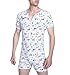 Landofgenie Men's Short Sleeve Romper Pajamas Crotch Shirt Bodysuit Tops Cotton One Piece Panda Print White 2XL
