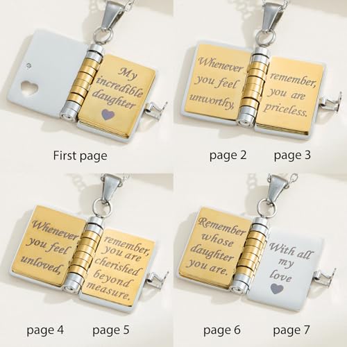 RANKEEF My Little Star Book Necklace - My Incredible Daughter Book Necklace Daughter Gifts from Dad Mom Mother Adjustable Silver 18k Gold Jewelry Openable with 6 Pages Gifts of Love3