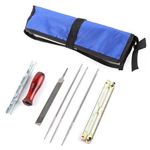 zosenda Kit de Archivo de Afilador de Motosierra con Limas Redondas 5/32 3/16 7/32, Lima Plana de 6 Pulgadas, Medidor de Profundidad, Soporte de Guía de Archivo, Mango de Madera Dura