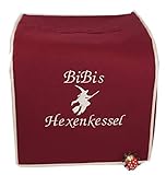 Abdeckhaube für Thermomix. TM 5. TM,6, Mod. Hexenkessel, Personalisiert, Dunkelrot mit beige, Stickerei, Schutzhülle, Hexe