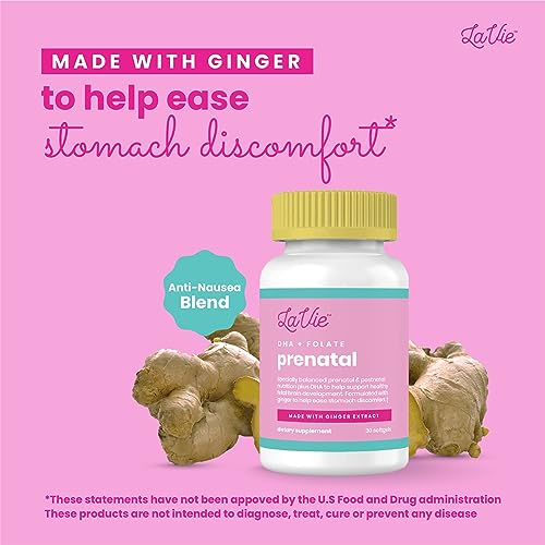 LaVie Prenatal Vitamins with Ginger, DHA, Folic Acid, & Iron - Pregnancy Must Haves for Baby\'s Brain & Body Development - Non-GMO, Gluten-Free Prenatals for Women (1 Month Supply)